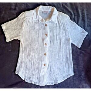 shirt 18 W Womens Joanna Blouse Plus Button Casual White Crinkle Fabric